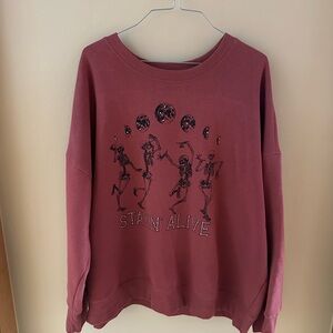 Maurices Stayin’ Alive Graphic Crew Neck Sweater - Burgundy